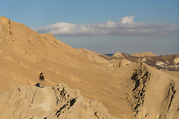 Image showing Trekking in Negev dramatic stone desert, Israel 