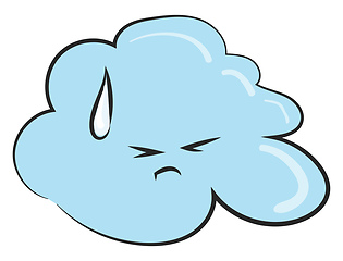 Image showing Emoji of a sad blue-colored cloud set on isolated white backgrou