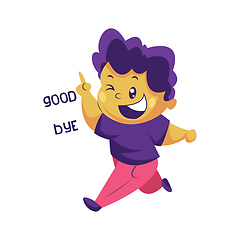 Image showing Boy with purple hair saying Goodbye vector sticker illustration 