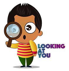 Image showing Boy is looking trough magnifying glass, illustration, vector on 