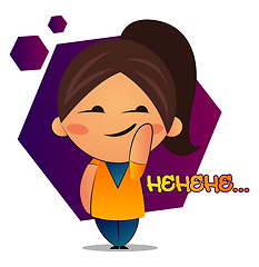 Image showing Girl with brown ponytail says hehehe, illustration, vector on wh