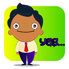 Image showing Boy in a suit with curly hair says yes, illustration, vector on 