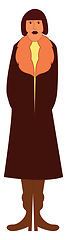 Image showing A tall woman in a long brown-colored coat vector or color illust