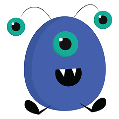 Image showing Smiling blue ovak monster with three eyes vector illustration on