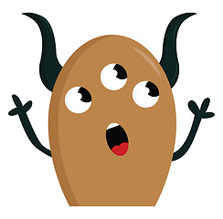 Image showing Brown monster with three eyes and black horns vector illustratio