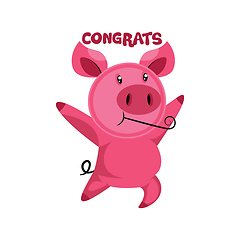 Image showing Pink piggy dancing saying Congrats vector illustration on a whit