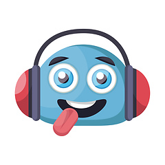 Image showing Blue happy emoji face with headphones vector illustration on a w