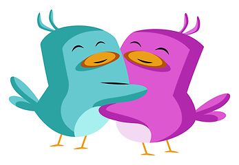 Image showing Blue and purple bird in love illustration vector on white backgr