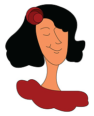 Image showing Girl in red shirt with dark hair and red flower vector illustrat