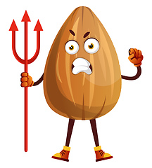 Image showing Angry almond with red trident in his hand, illustration, vector 