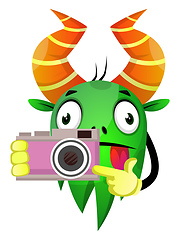 Image showing Monster photographer holding a camera, illustration, vector on w