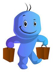 Image showing Happy blue cartoon caracter with bags illustration vector on whi