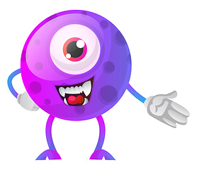 Image showing Purple monster showing down with hand illustration vector on whi