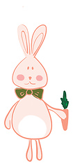 Image showing A big eared hare with a green neck tie and holding a small carro