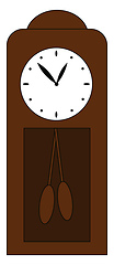 Image showing Dark brown antique wall clock vector illustration on white backg