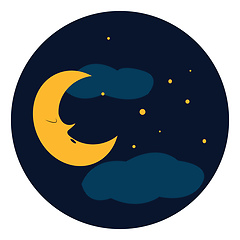 Image showing Clipart of a blue sky with a resting moon and bright twinkling s