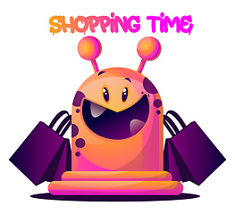 Image showing Pink cartoon monster with shopping bags vector illustartion on w