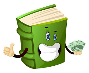 Image showing Green book holding money, illustration, vector on white backgrou