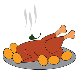 Image showing A hot and spicy roasted cartoon chicken vector or color illustra