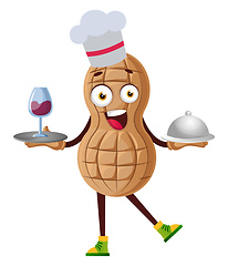 Image showing Peanut holding wine and food, illustration, vector on white back