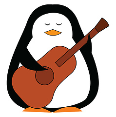 Image showing Black and white penguine holding a brown guitar vector illustrat