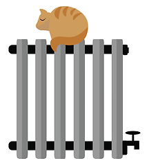 Image showing Image of cat sitting on heating radial, vector or color illustra