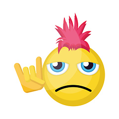 Image showing Sad punk emoji face with pink hair and punk sign vector illustra