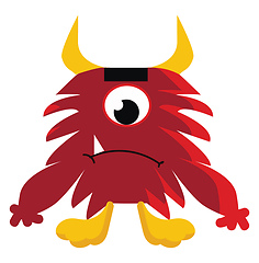 Image showing A red furry creature with yellow horn legs and one eye expressin