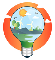 Image showing Renewable sources of energy in lightbulb illustration vector on 