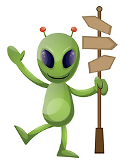 Image showing Alien with roadsign, illustration, vector on white background.