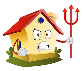 Image showing House is holding devil\'s trident, illustration, vector on white 