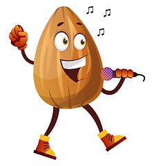 Image showing Almond nut singing karaoke, illustration, vector on white backgr