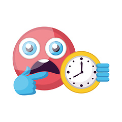 Image showing Round pink frustrated emoji showing clock vector illustration on