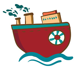 Image showing A red round steam ship vector or color illustration