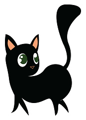 Image showing A black kitten with long tail vector or color illustration