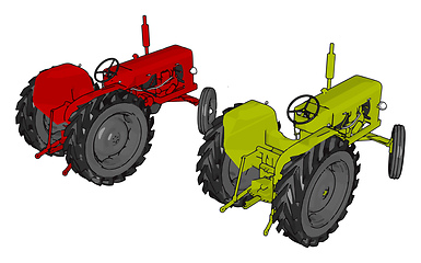 Image showing Green and red tractors vector illustration on white background