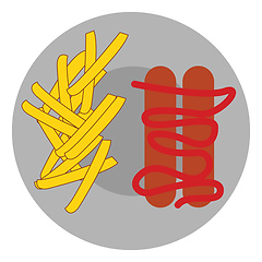 Image showing Sausages with potatoes, vector or color illustration.