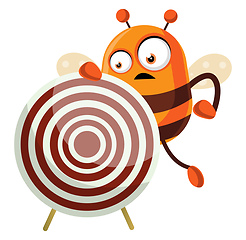 Image showing Bee holding a target, illustration, vector on white background.