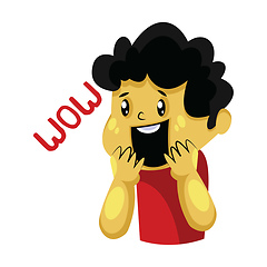 Image showing Boy supprisingly saying Wow vector sticker illustration on a whi