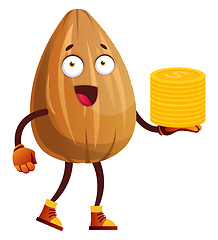 Image showing Almond has gold coins on his hands, illustration, vector on whit