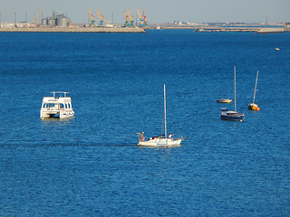 Image showing Yachts and boat at sea.