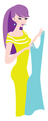 Image showing Clipart of a pretty woman in a purple hair holds a blue sleevele