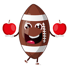 Image showing Rugby ball is holding apples, illustration, vector on white back