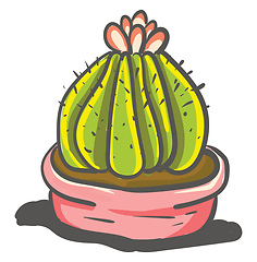 Image showing Painting a of mammillary cactus with a beautiful flower at its t