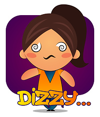 Image showing Girl with brown ponytail is dizzy, illustration, vector on white