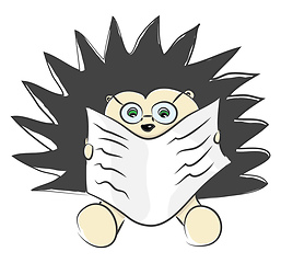 Image showing The hedgehog reading the newspaper looks cute vector or color il