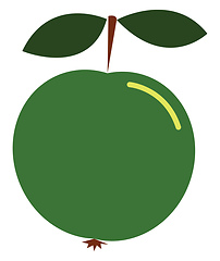 Image showing Clipart of a green apple with a short brown stalk and two leaves