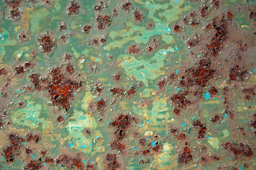 Image showing chipped green paint rusty metal