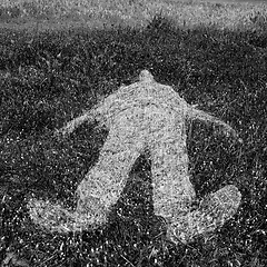 Image showing human figure outline imprinted on grass