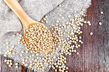 Image showing Soybeans in spoon on board top